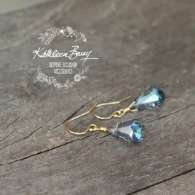 Monique Earrings - Gold, rose gold or silver finish - Denim blue crystals or Champagne