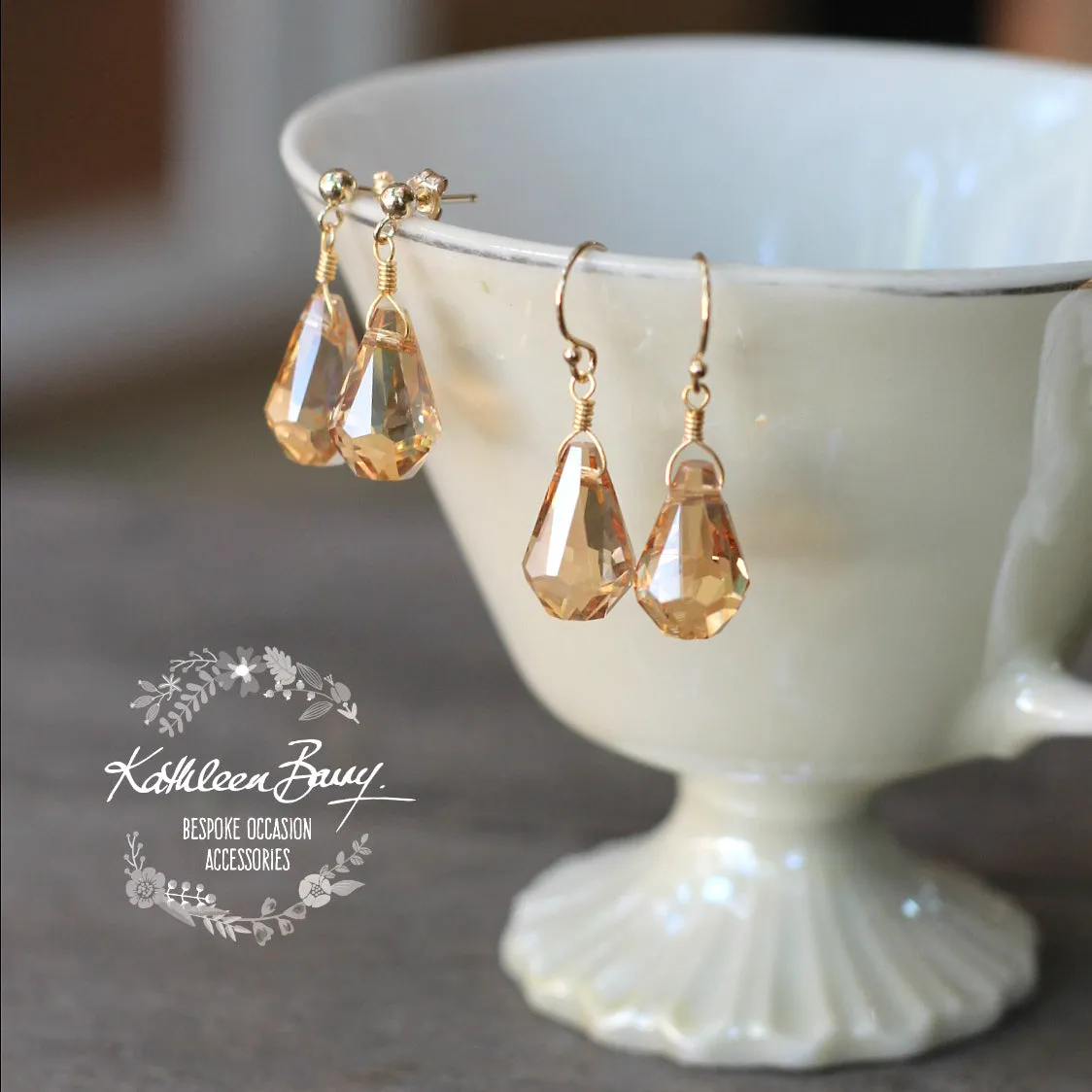 Monique Earrings - Gold, rose gold or silver finish - Denim blue crystals or Champagne