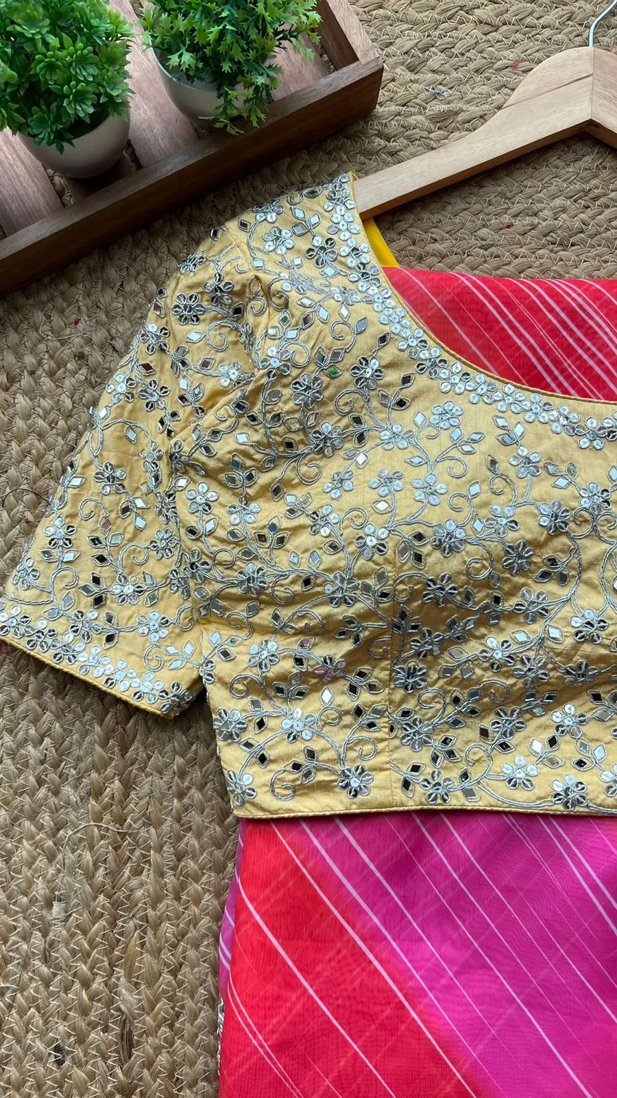 Multi soft organza saree with embroidery yellow blouse