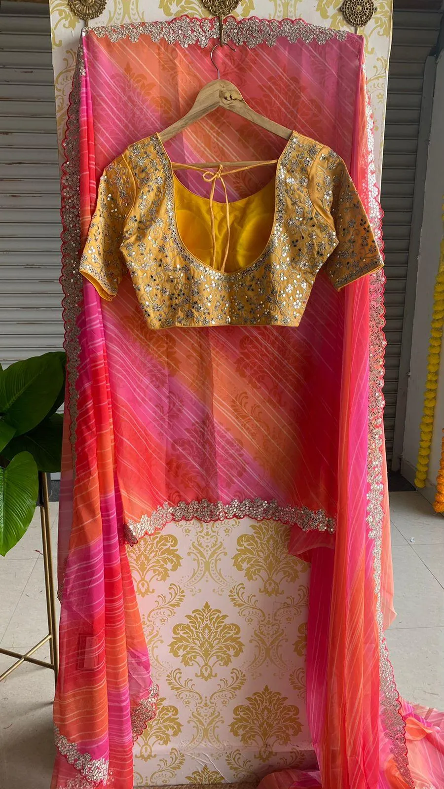 Multi soft organza saree with embroidery yellow blouse