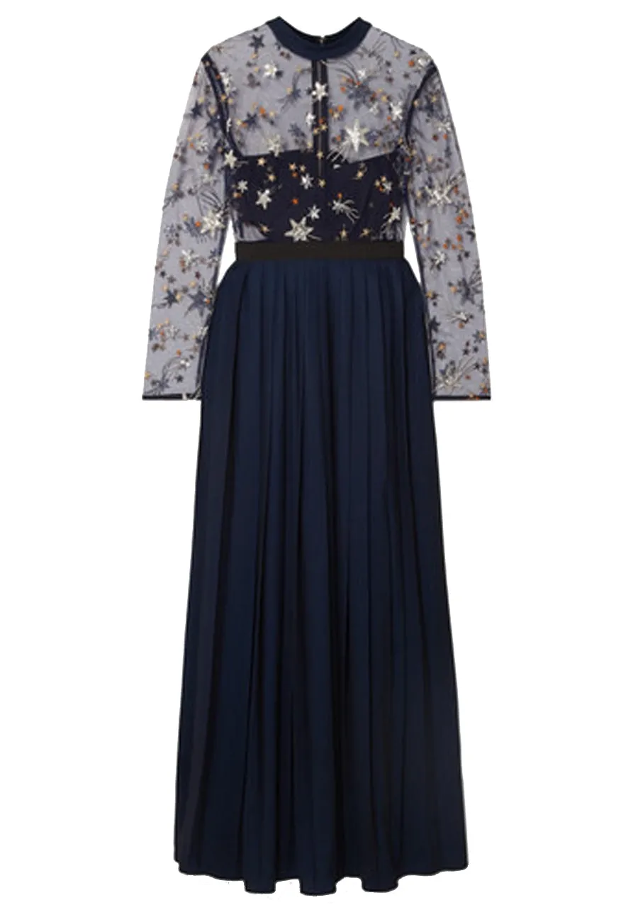 Navy Star Tulle Embellished Gown (UK 8)