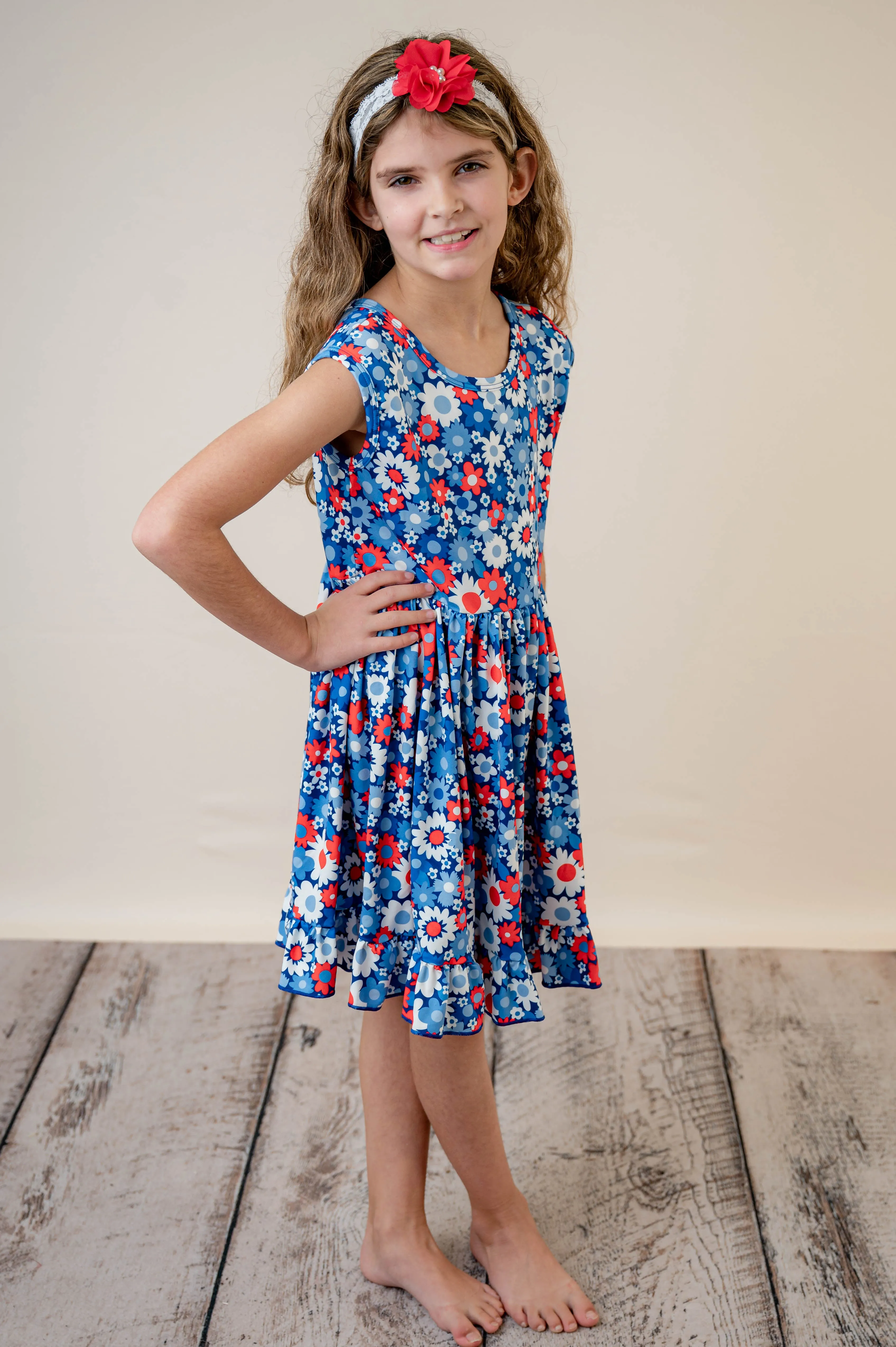PATRIOTIC FLORAL BACK BOW DRESS