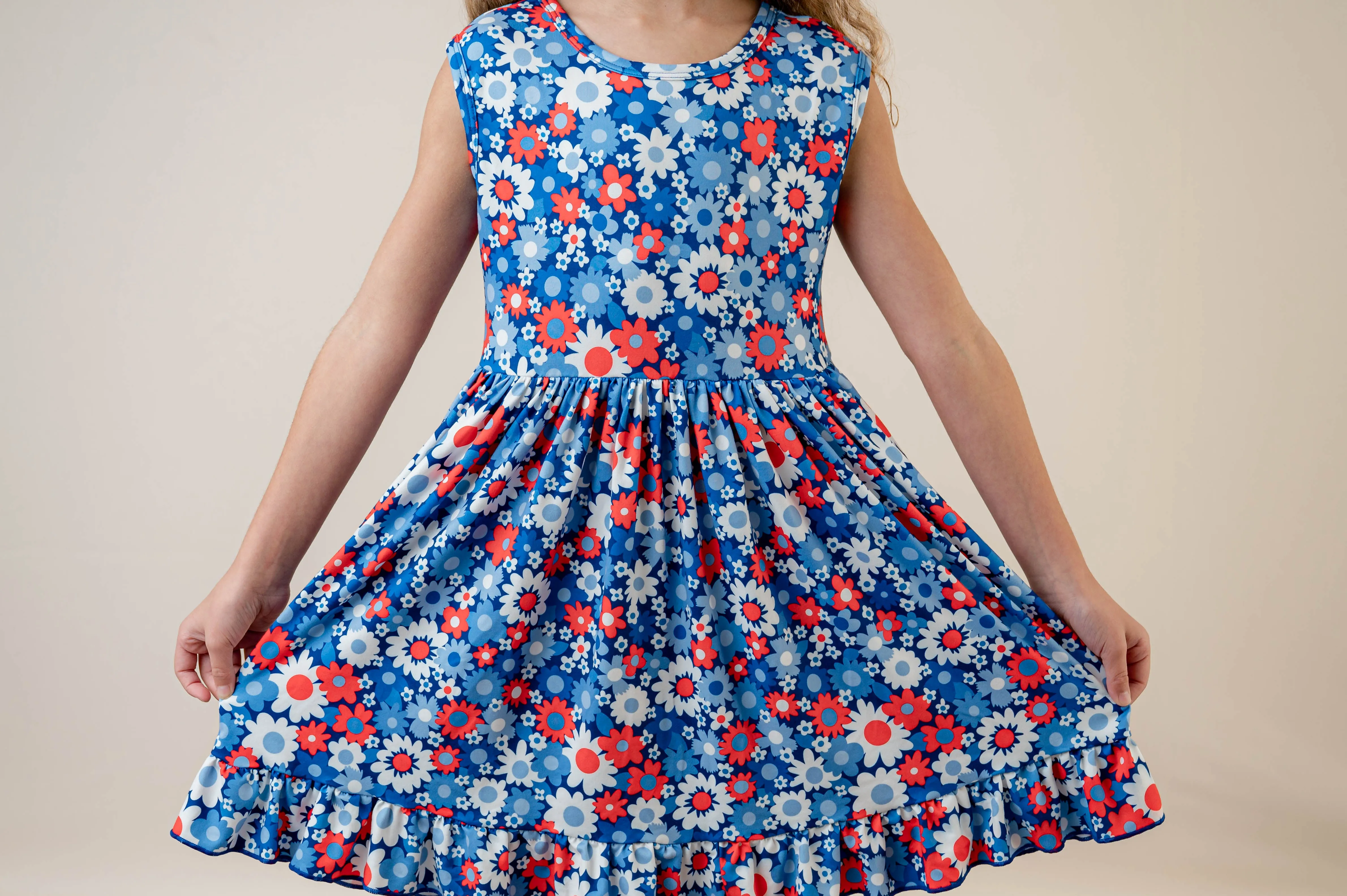 PATRIOTIC FLORAL BACK BOW DRESS
