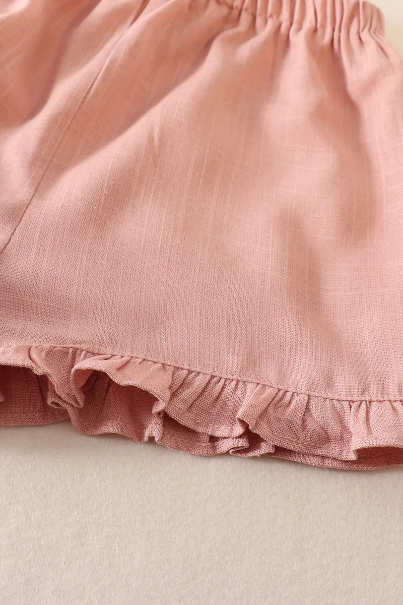 Pink linen ruffle 2pc girl set