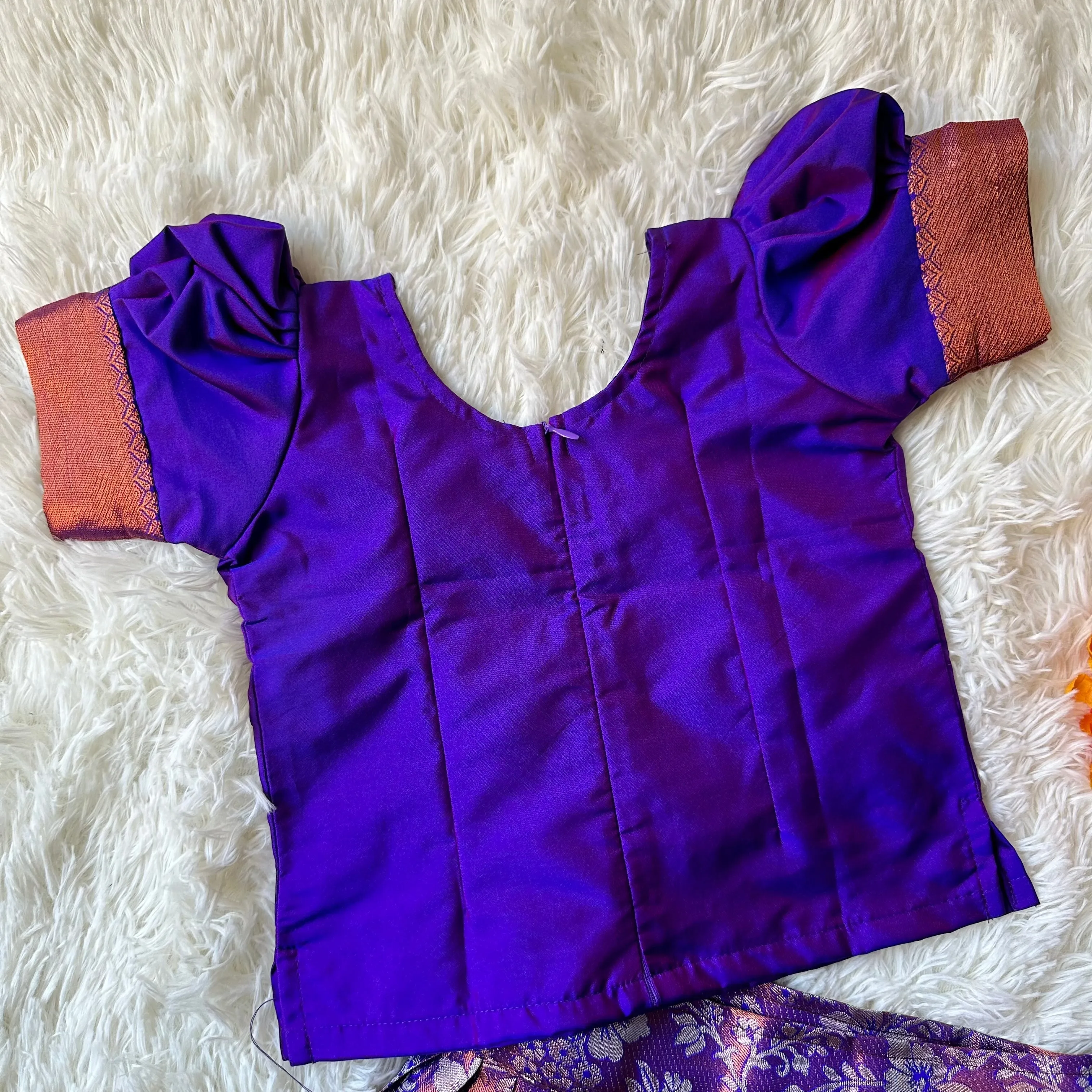 PRE ORDER : Dazzling Violet: Silver Zari Skirt and Aari Work Top in Luxurious Semi-Silk