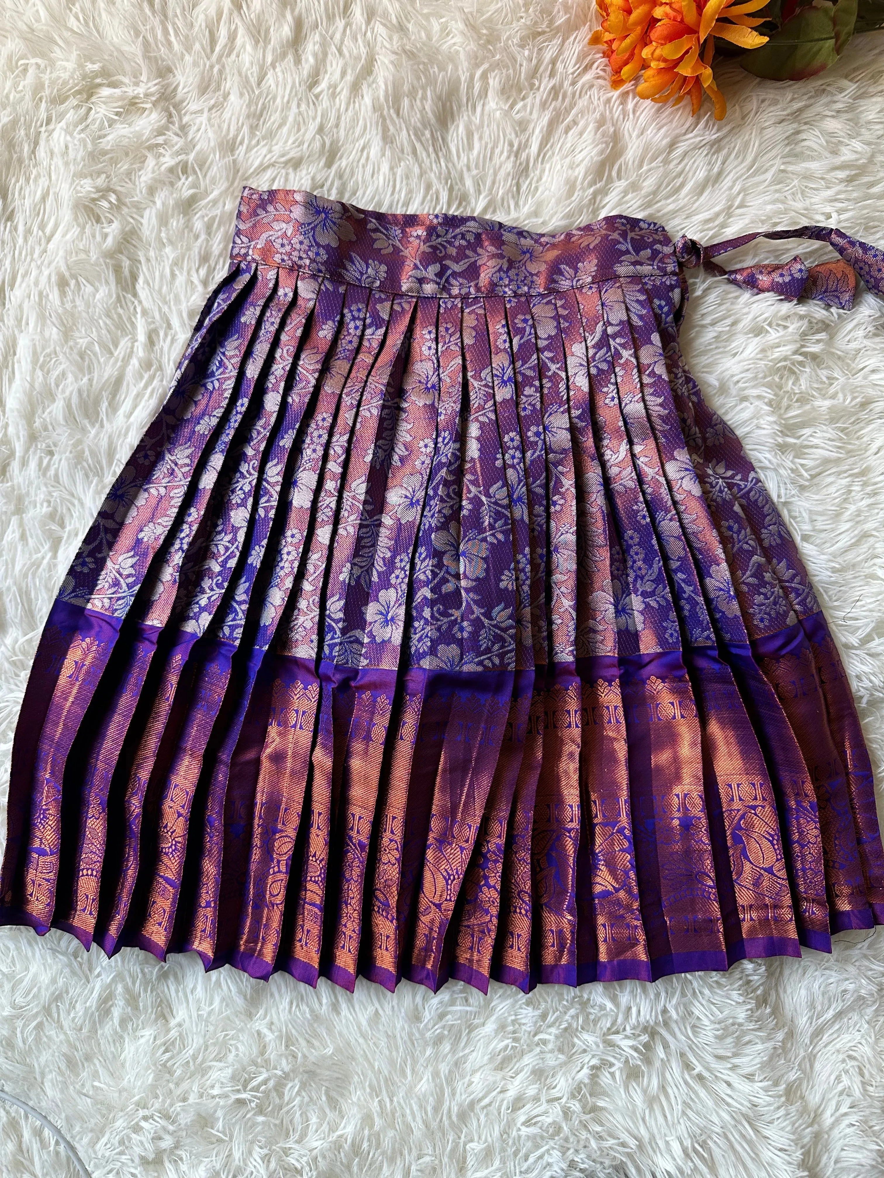 PRE ORDER : Dazzling Violet: Silver Zari Skirt and Aari Work Top in Luxurious Semi-Silk
