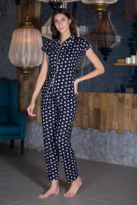 Printed classic collar Night suit