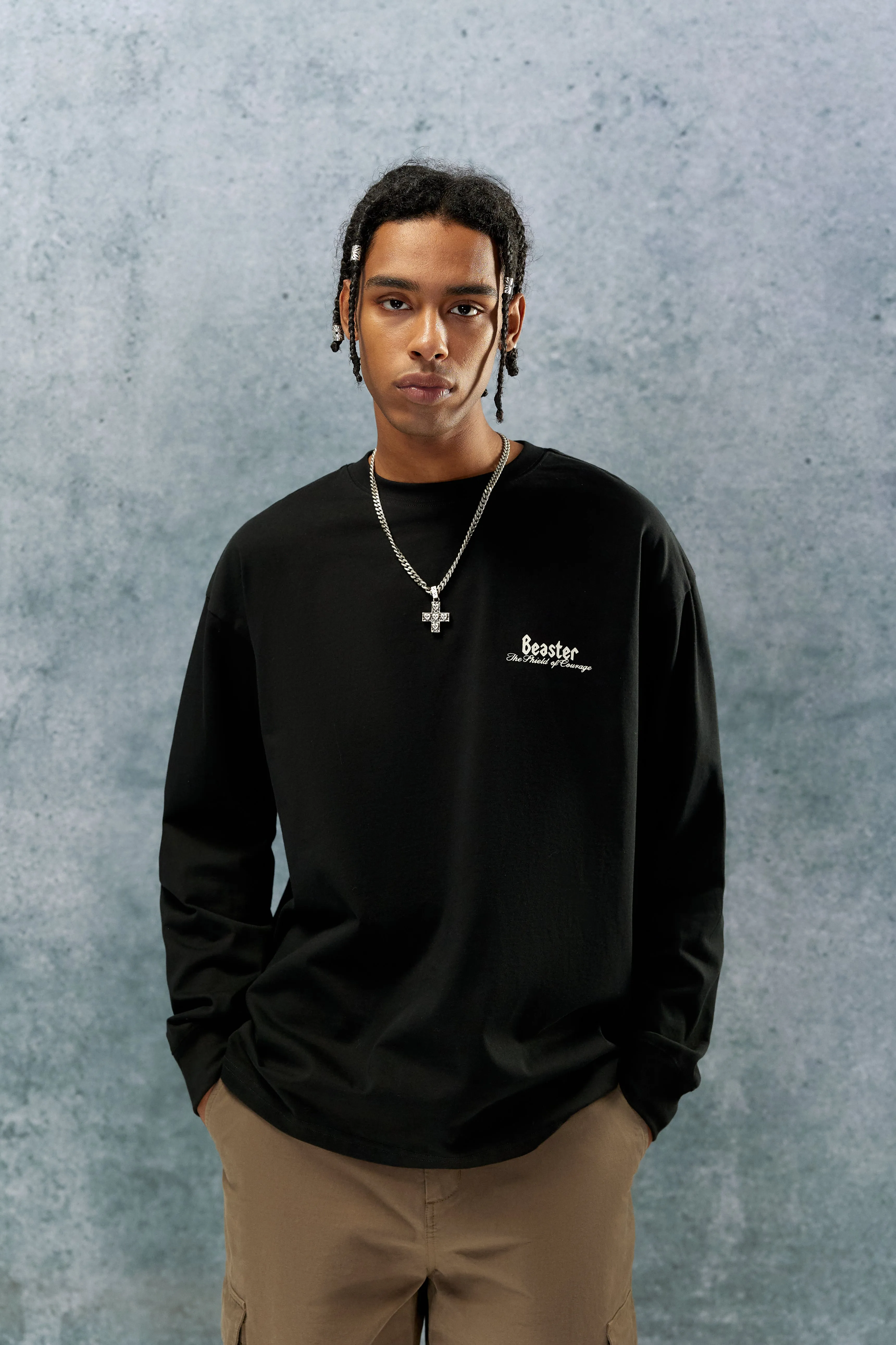 Printed Cotton Hoodie-Black