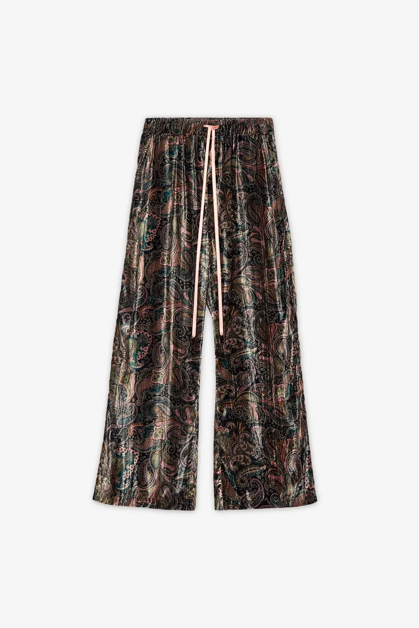 Luxurious Dark Green Printed Velvet Trousers by NKN - Stylish & Comfortable Pants for Any Occasion