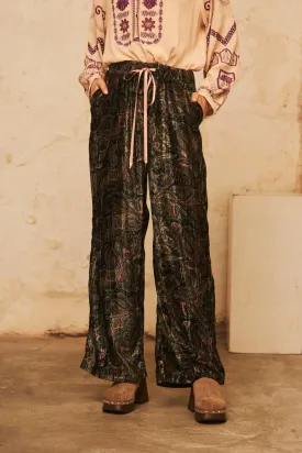 Luxurious Dark Green Printed Velvet Trousers by NKN - Stylish & Comfortable Pants for Any Occasion