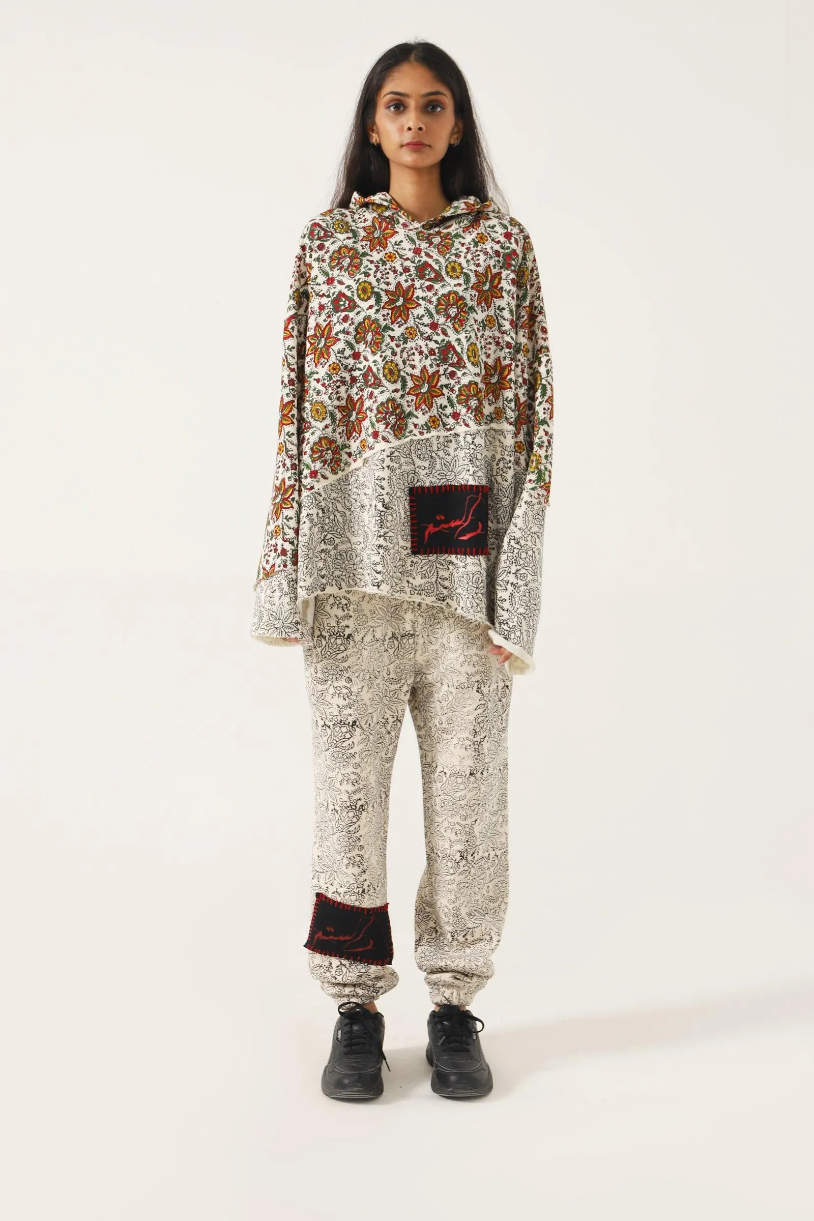"PARADOX" BEIGE BLOCK PRINT HOODIE