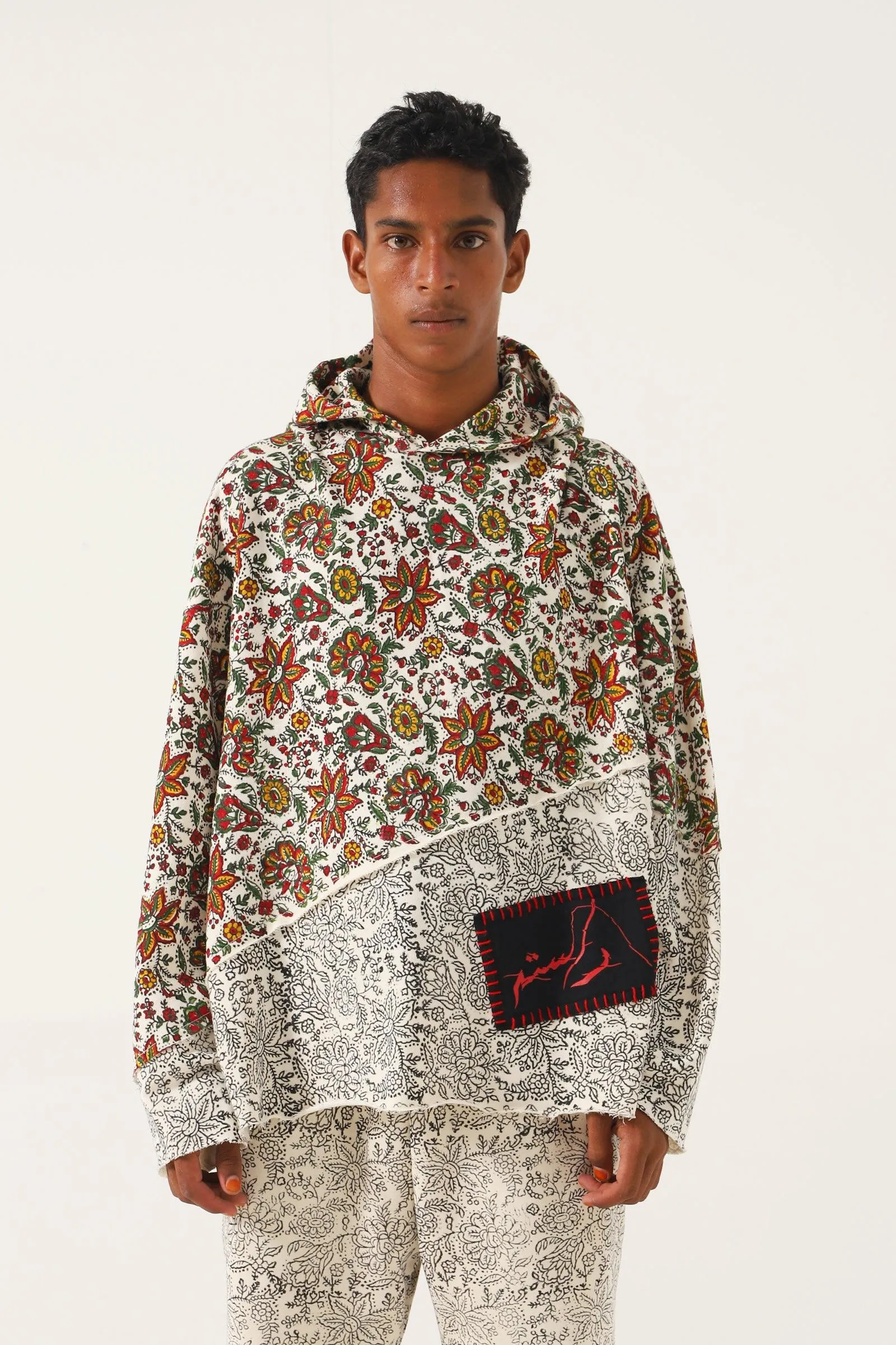 "PARADOX" BEIGE BLOCK PRINT HOODIE