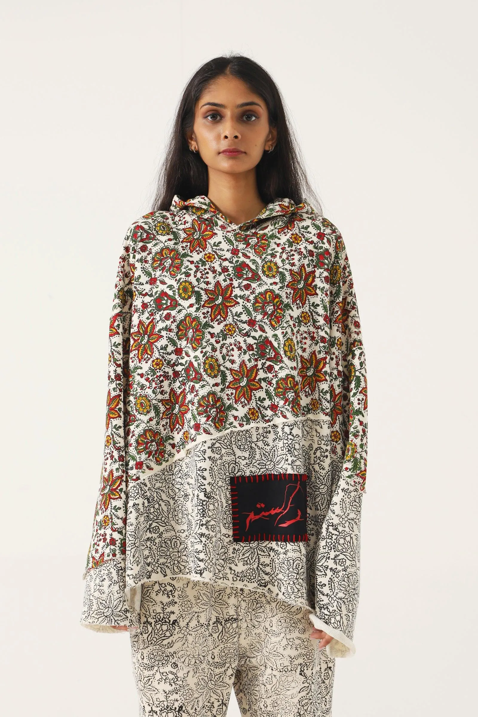 "PARADOX" BEIGE BLOCK PRINT HOODIE