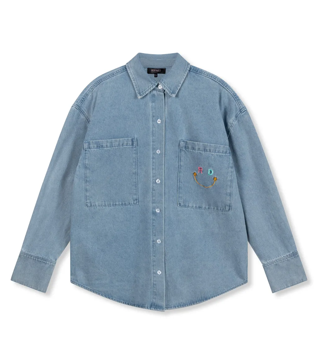Refined Department Woven Denim Smiley Blouse Ginny