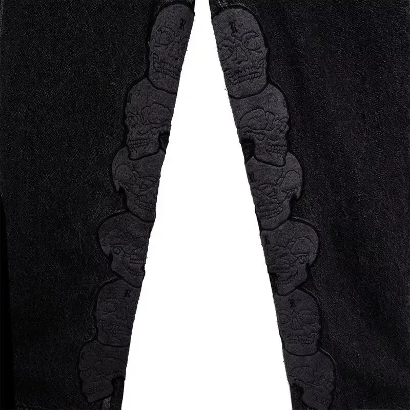Revenge Skull Patch Denim Jeans Black