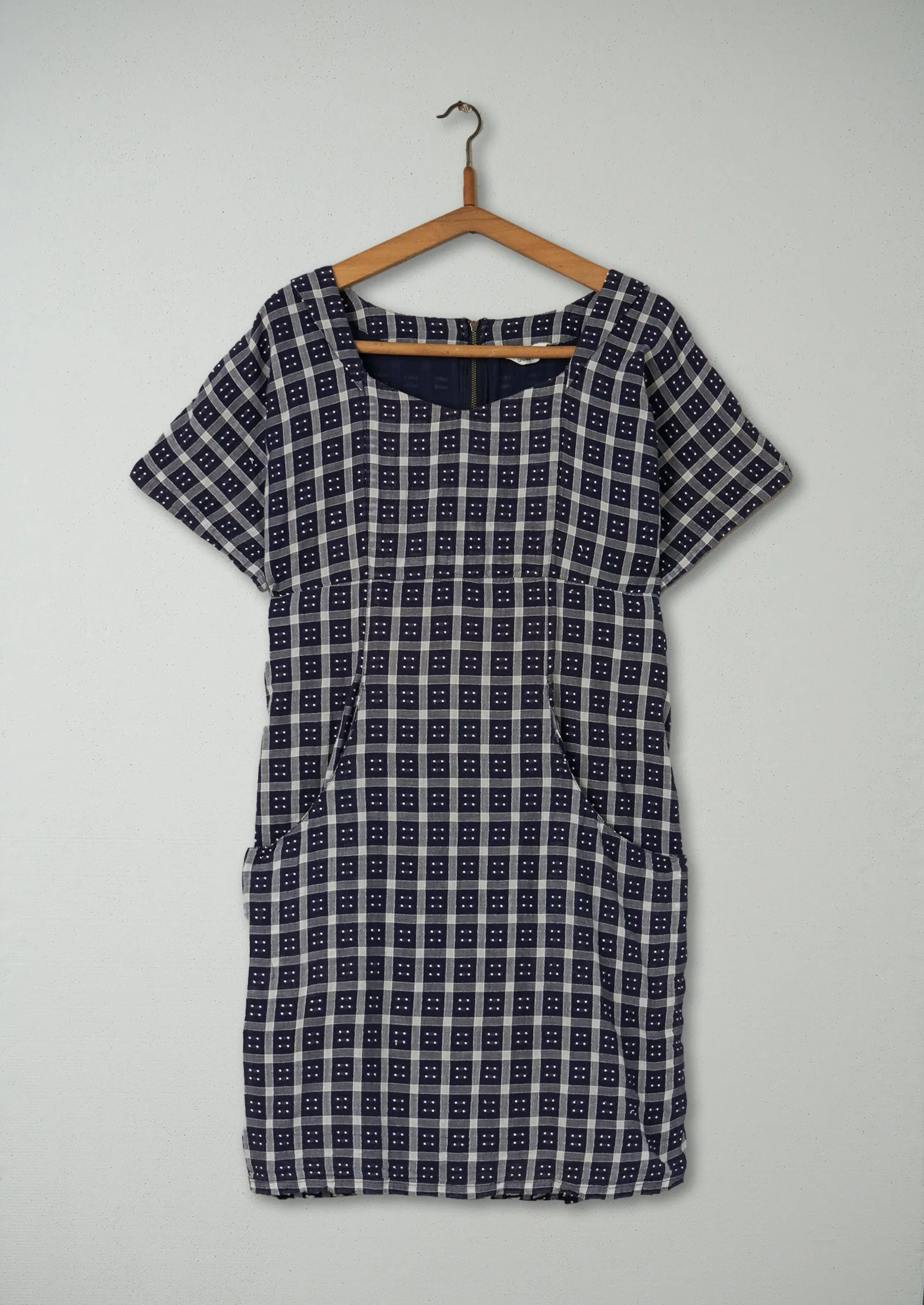Reworn Domino Check Dress Size 14 (516) | Navy