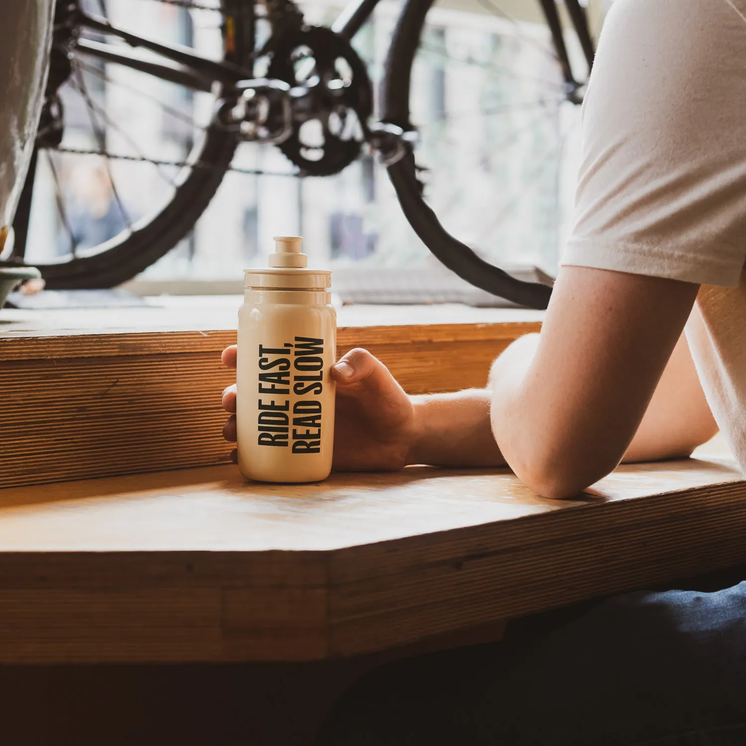 Rouleur Water Bottle Bidon - Ride Fast, Read Slow - Cream   Green