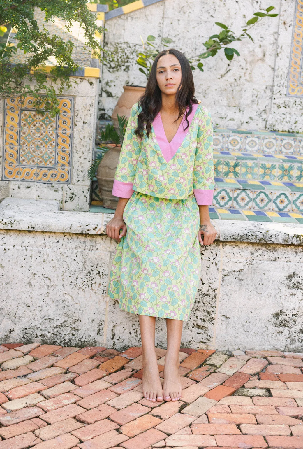 SAMPLE - BURU x Sarah Bray Bermuda Everyday Midi Skirt - Lotus Floral