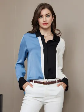Silk Color Block Concealed Placket Shirt