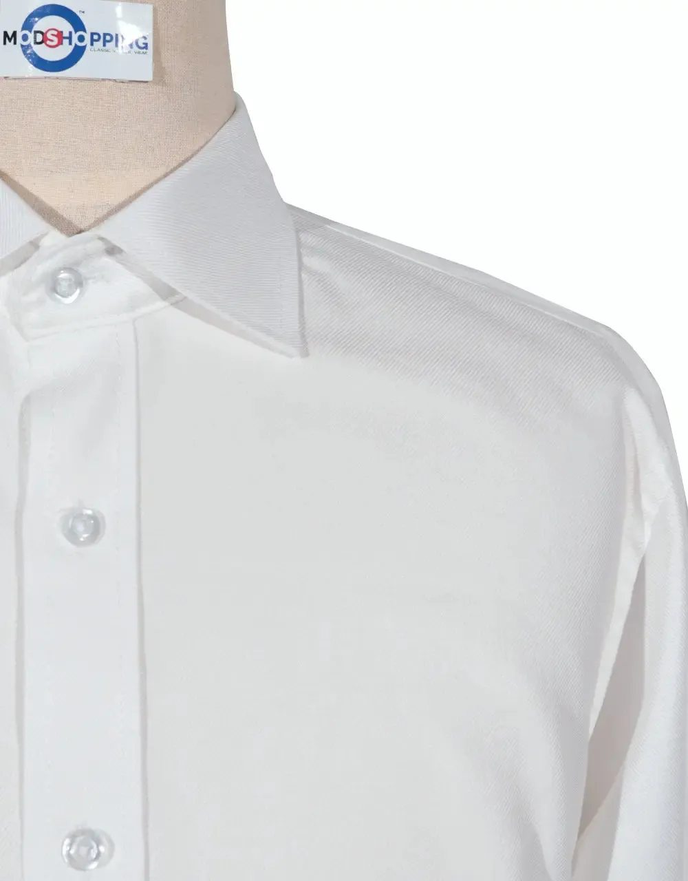 Spread Collar Shirt - White Cotton Twill Spread Collar Shirts