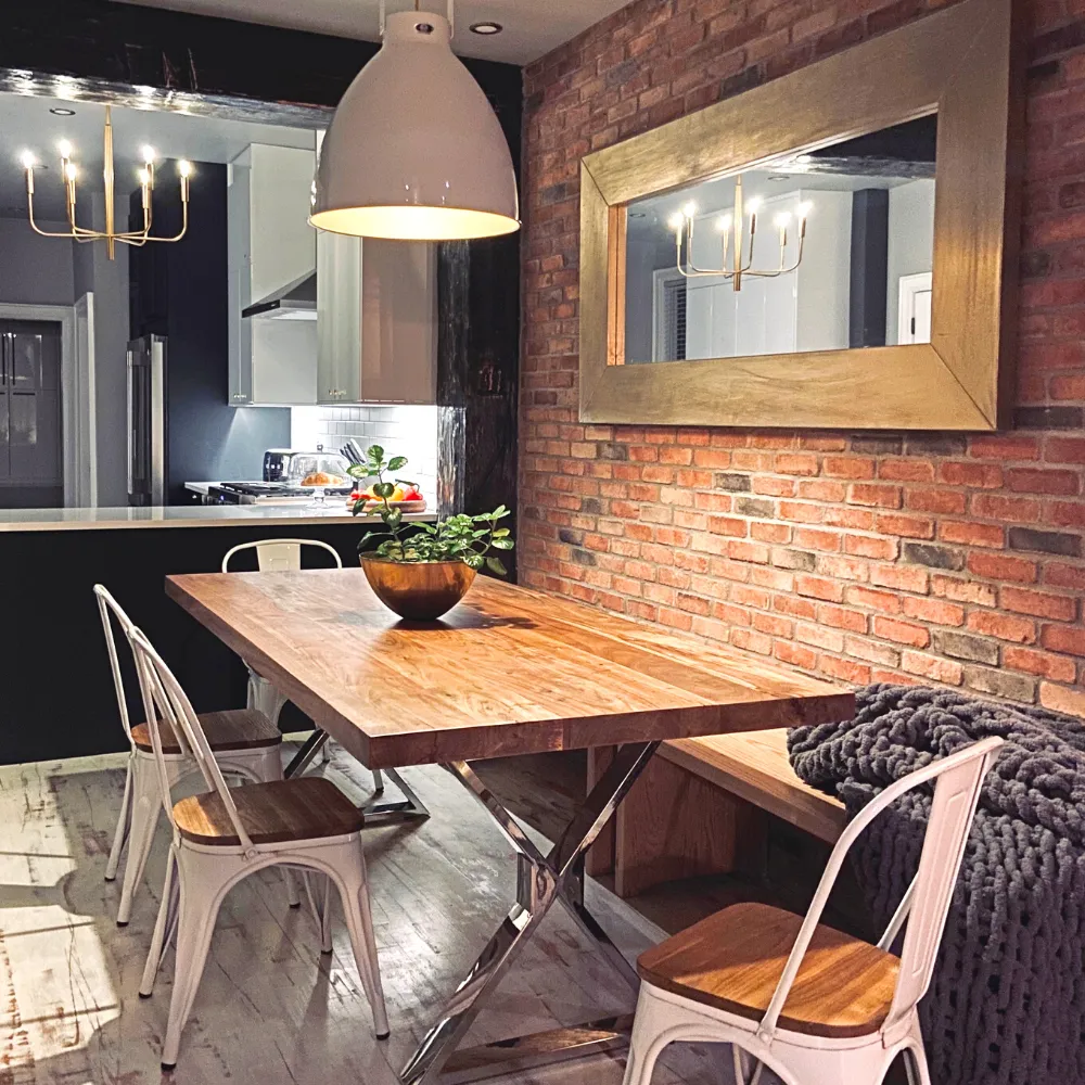 Straight Cut Acacia Wood Table with Chrome X-Shaped Legs/Natural Colour
