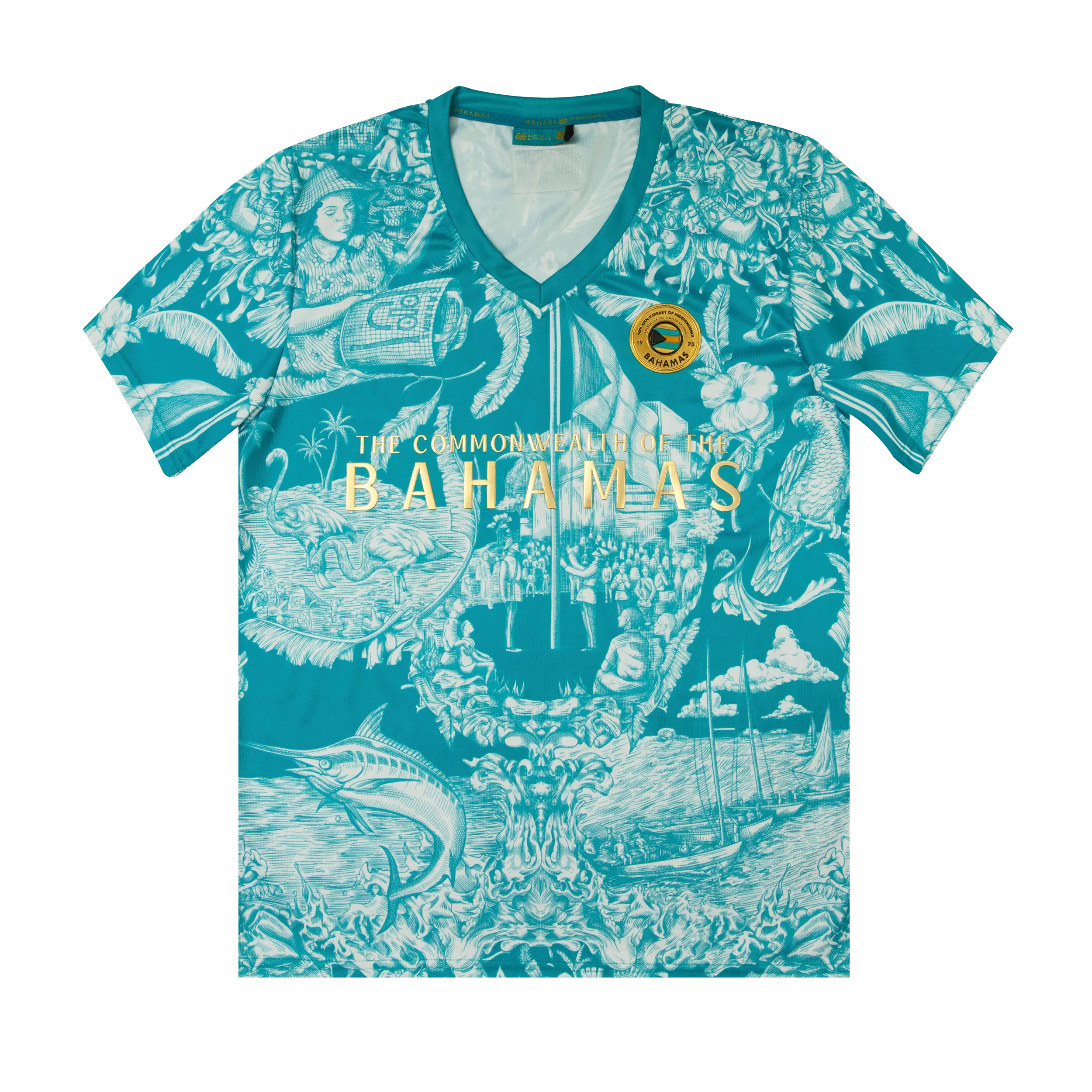 (V-NECK) UNISEX 50TH INDEPENDENCE TEE- AQUA