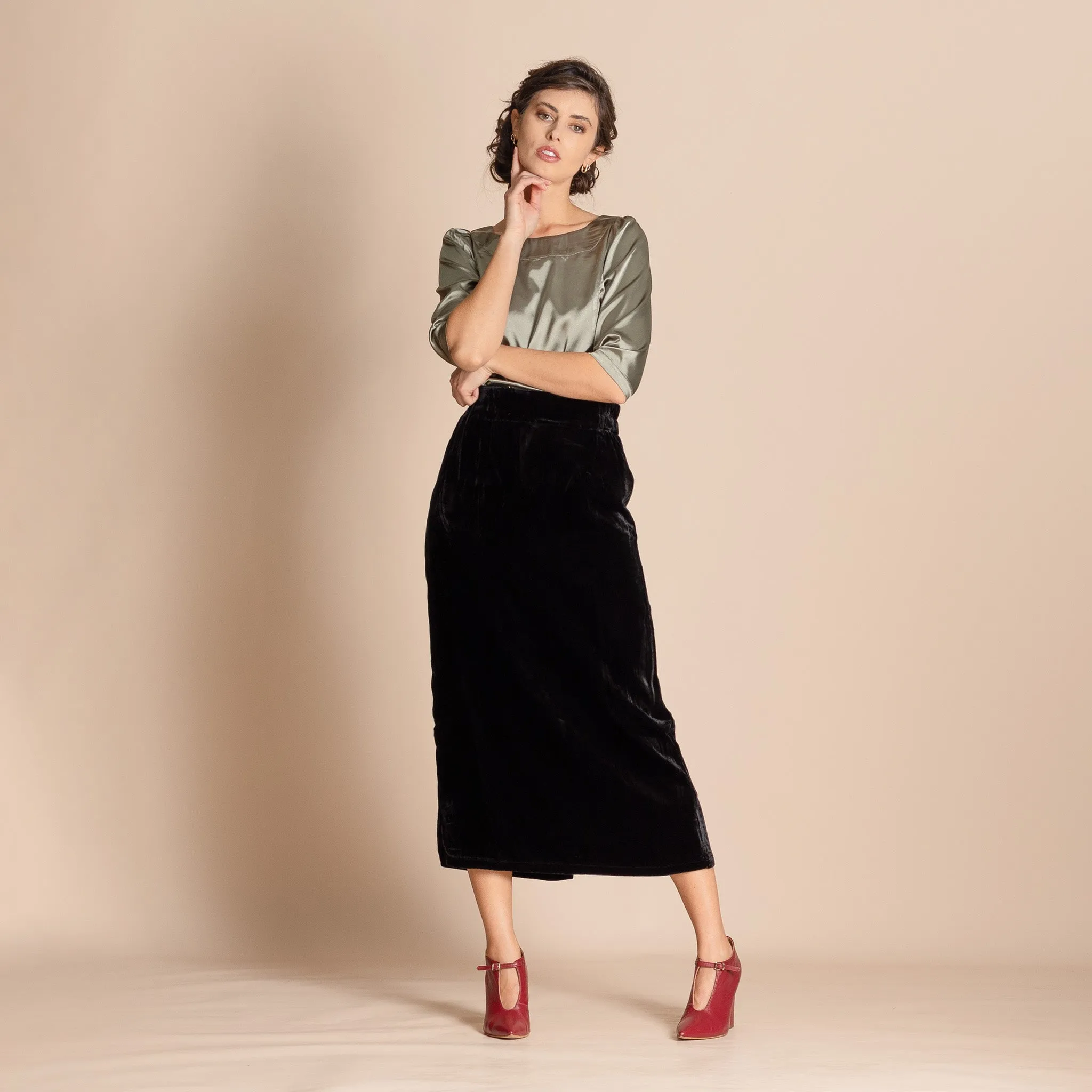 velvet column skirt