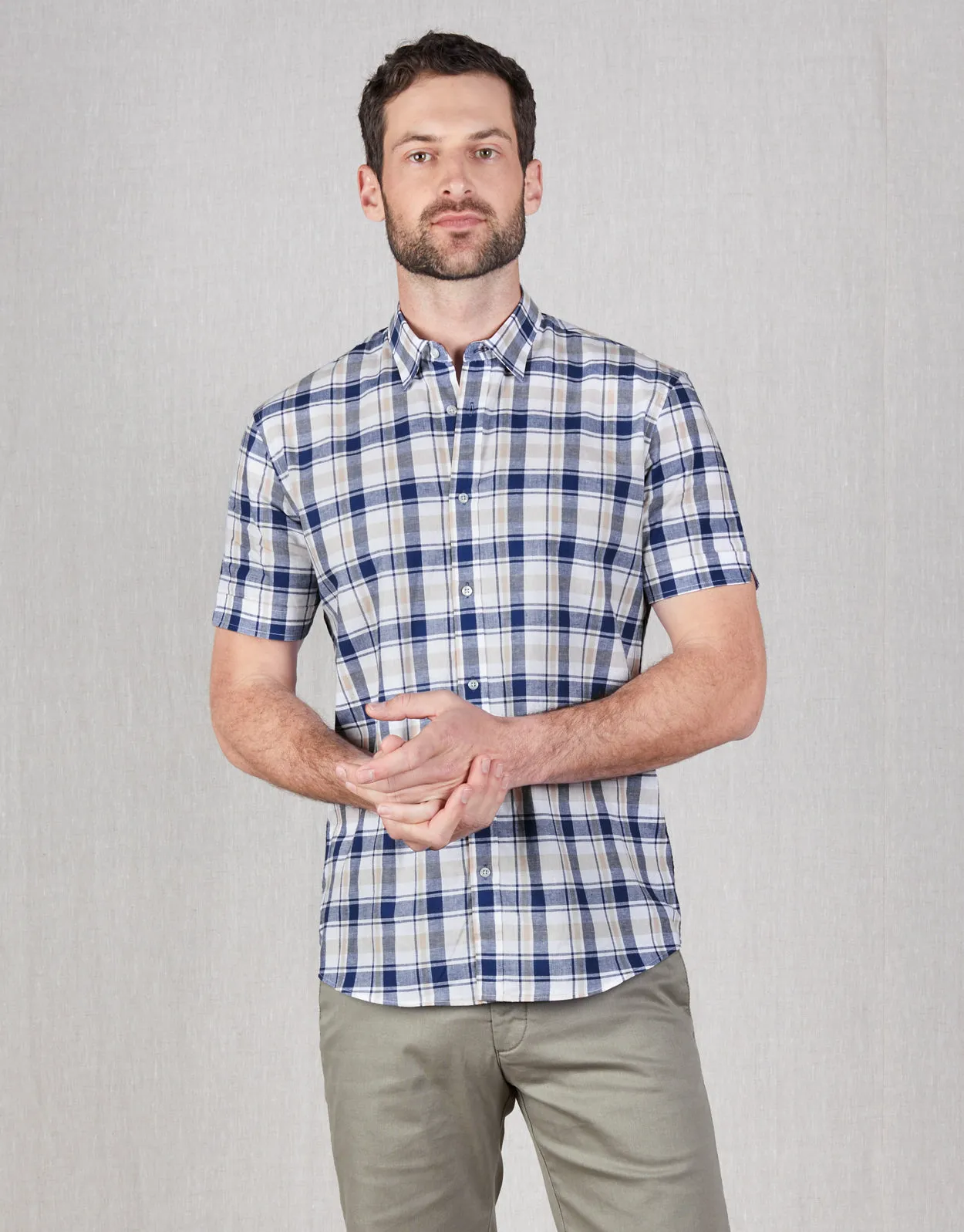 Waihi Blue & Beige Check Short Sleeve Shirt
